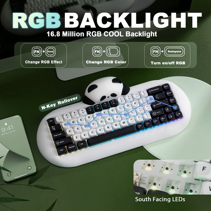 YUNZII C68 Panda Wireless Hi-Fi Mechanical Keyboard - Image 6